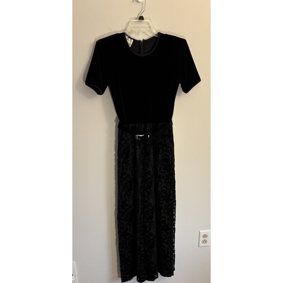 JOSEPH RIBKOFF CREATIONS Vintage Black Velvet Jumpsuit 6 Belted Wide Leg Formal - Picture 1 of 15